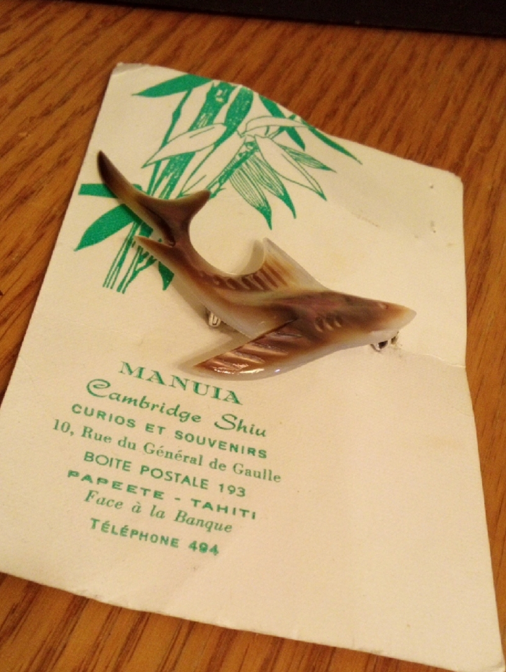 Brown Shark Fish Pin - Tahiti Souvenir